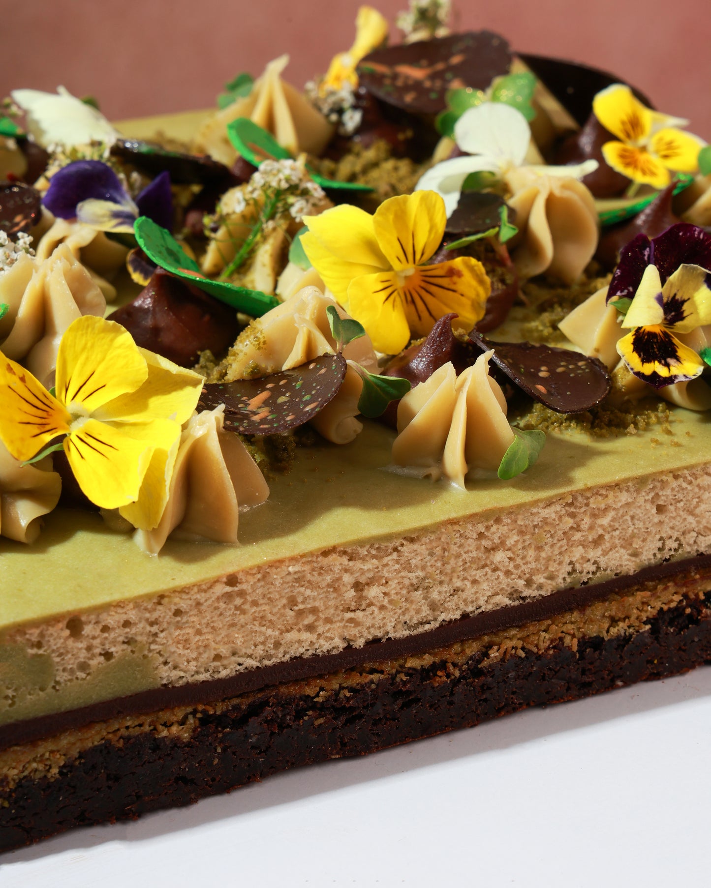 Pistachio Kunafa Chocolate Cake - Egg Free