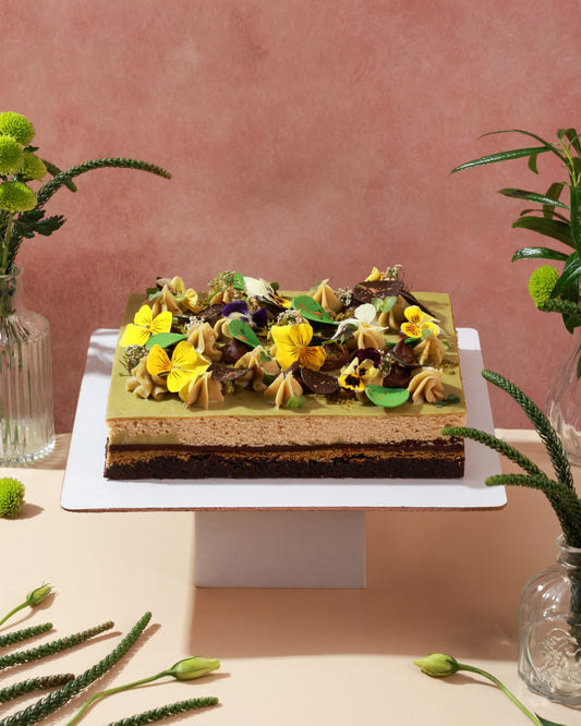 Pistachio Kunafa Chocolate Cake - Egg Free